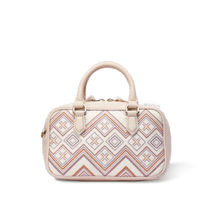 Zhuang Brocade Pink Geometric Motif Luxury Boston Bag